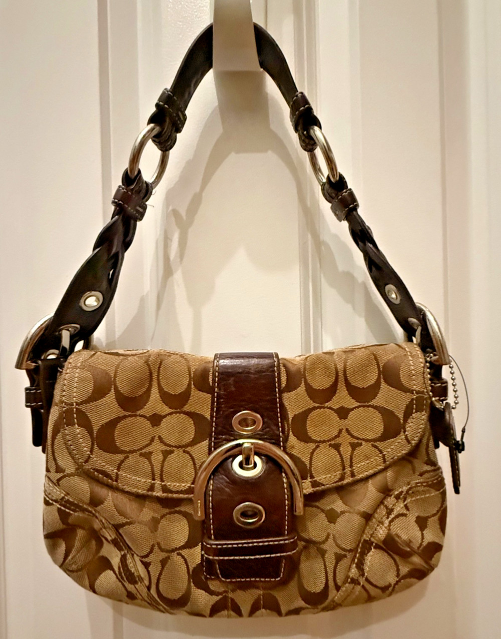 Vintage Coach Soho Signature Jacquard Flap Hobo Shoulder Bag Brown 6171 Y2K